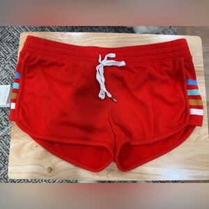 P.J. Salvage Red Women's Shorts with Multicolor Side Stripes